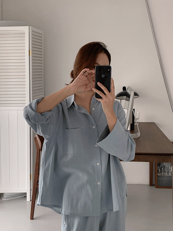 J'eu 브리즈 코튼 싱글카라 파자마세트 5color,2size