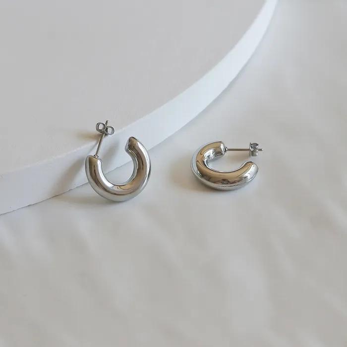 zz31 실버 볼드 볼륨 써지컬스틸 링귀걸이(변색방지)