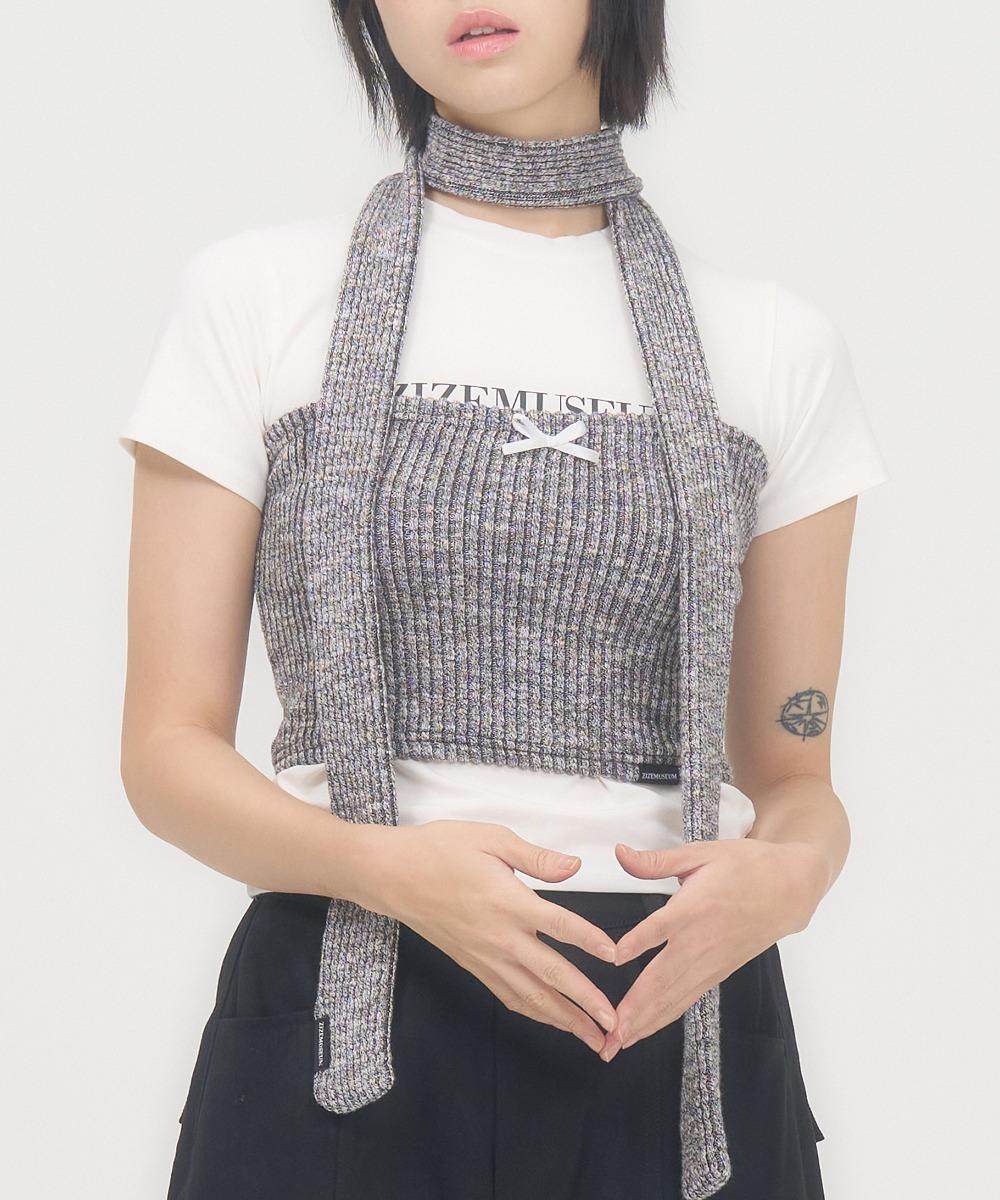 RIBBON KNIT TUBE TOP (MELANGE GRAY)