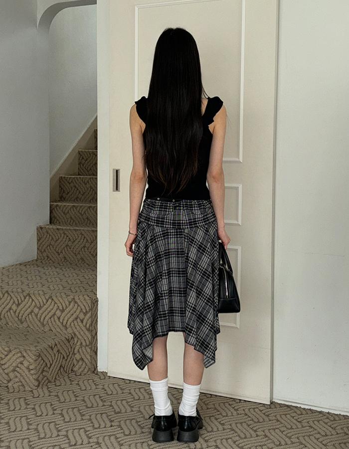 Check midi flare skirt