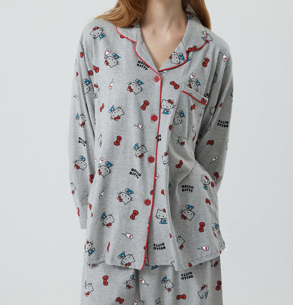 산리오 헬로키티 여성 다이마루 면 잠옷세트 캐릭터 우유 부드러운 사계절 긴팔 파자마