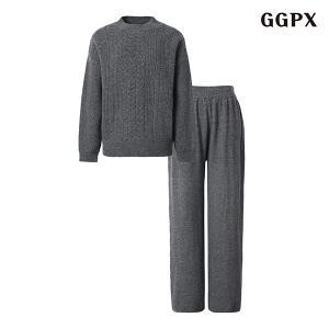 [시즌오프] 꽈배기 니트 밴딩 롱 팬츠 셋업 (GODOW030D)