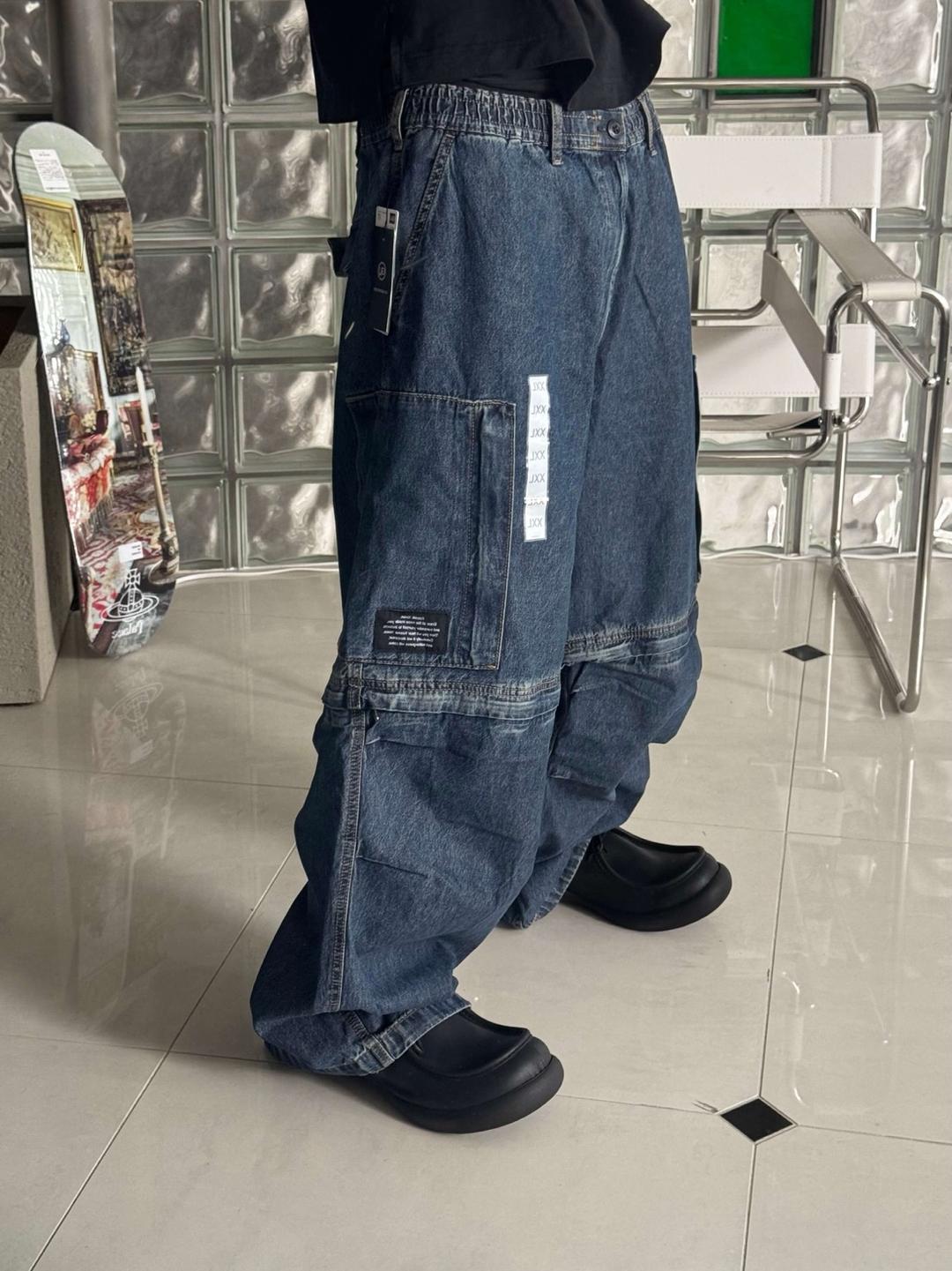 denim convertible wide cargo pants