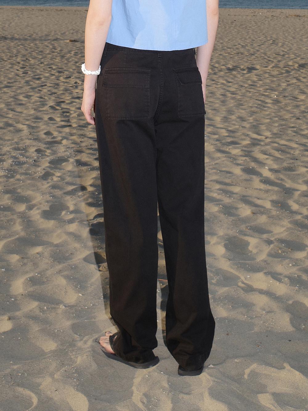 WASHED COTTON STRAIGHT-FIT PANTS_BLACK