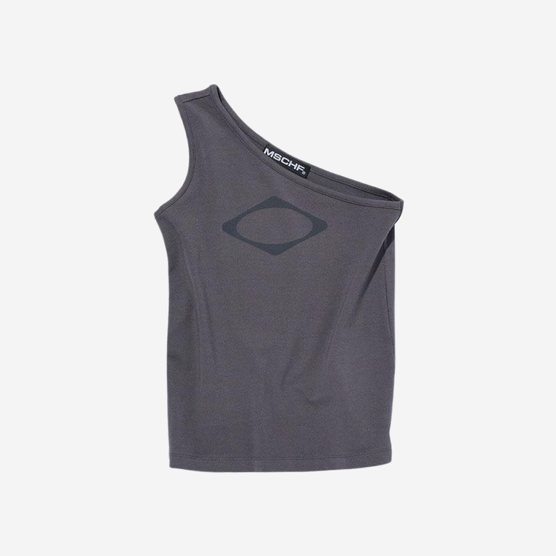 (W) Mischief Rhombus One Shoulder Top Charcoal