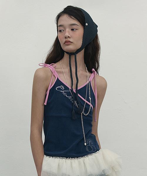리본 포인트 테리 슬리브리스 [다크 네이비]