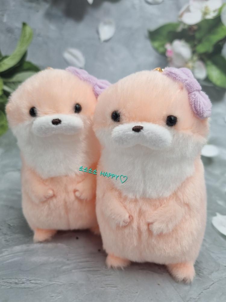 어뮤즈 핑크 리본 수달 키링 해달 인형 키링 동물 선물 가방고리 AMUSE 11cm