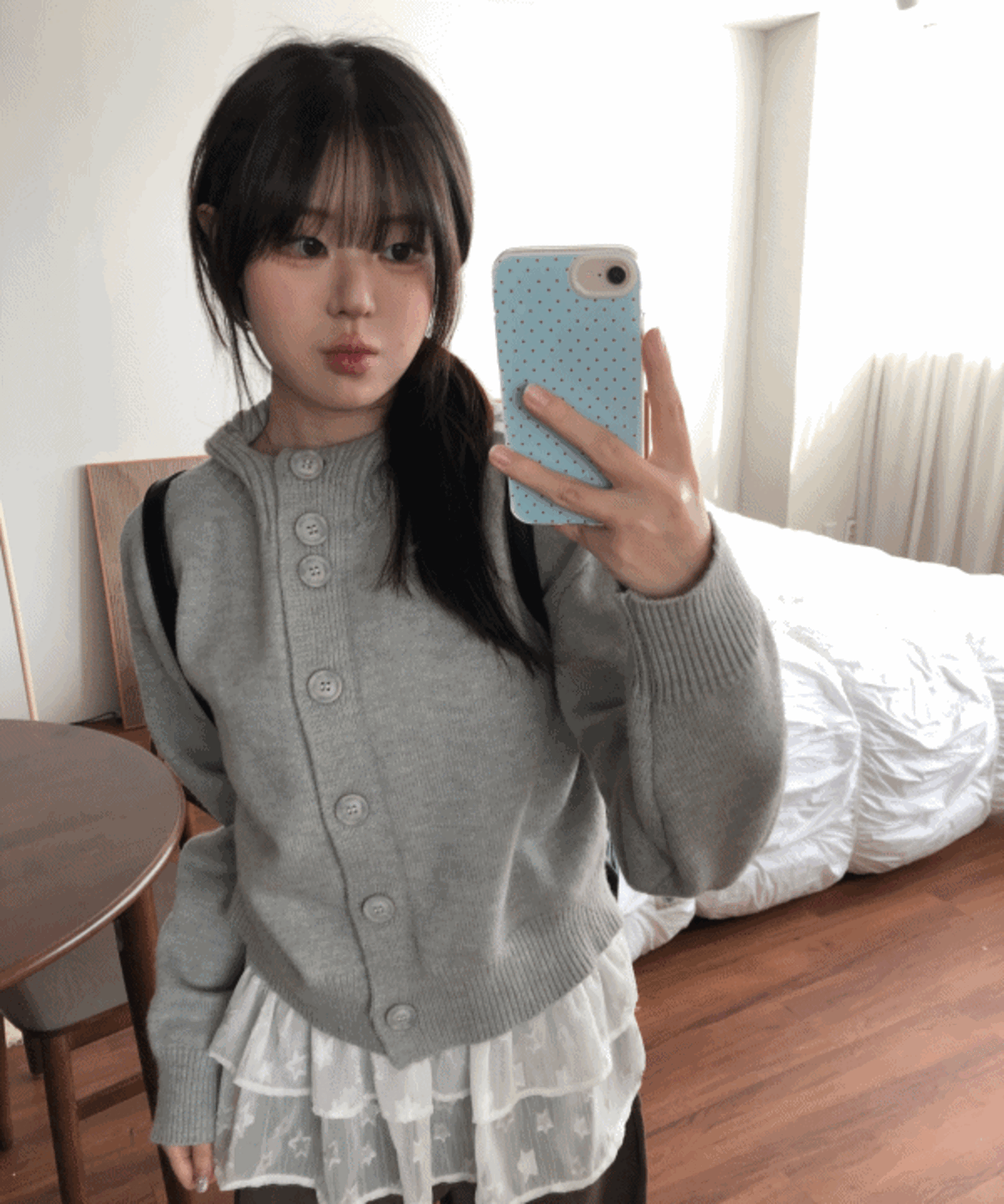 [3color]하이넥 니트 버튼 후드 집업 가디건