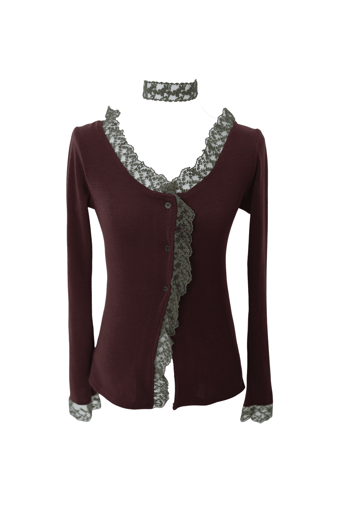 [Holiday] Lace choker cardigan set (Brown)