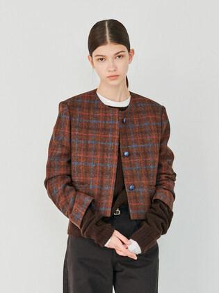 HARRIS TWEED ROUND JACKET BURNT UMBER