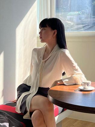 [Drama Signature] Tie-Collar Silky Blouse_2color