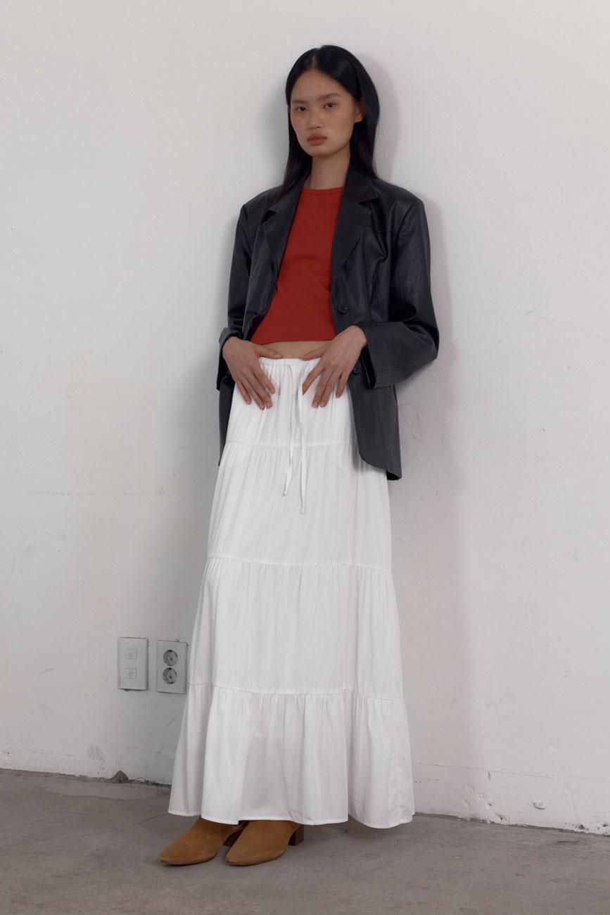 [3차 11/20 예약배송] Shirring Tiered Banding Skirts (White)