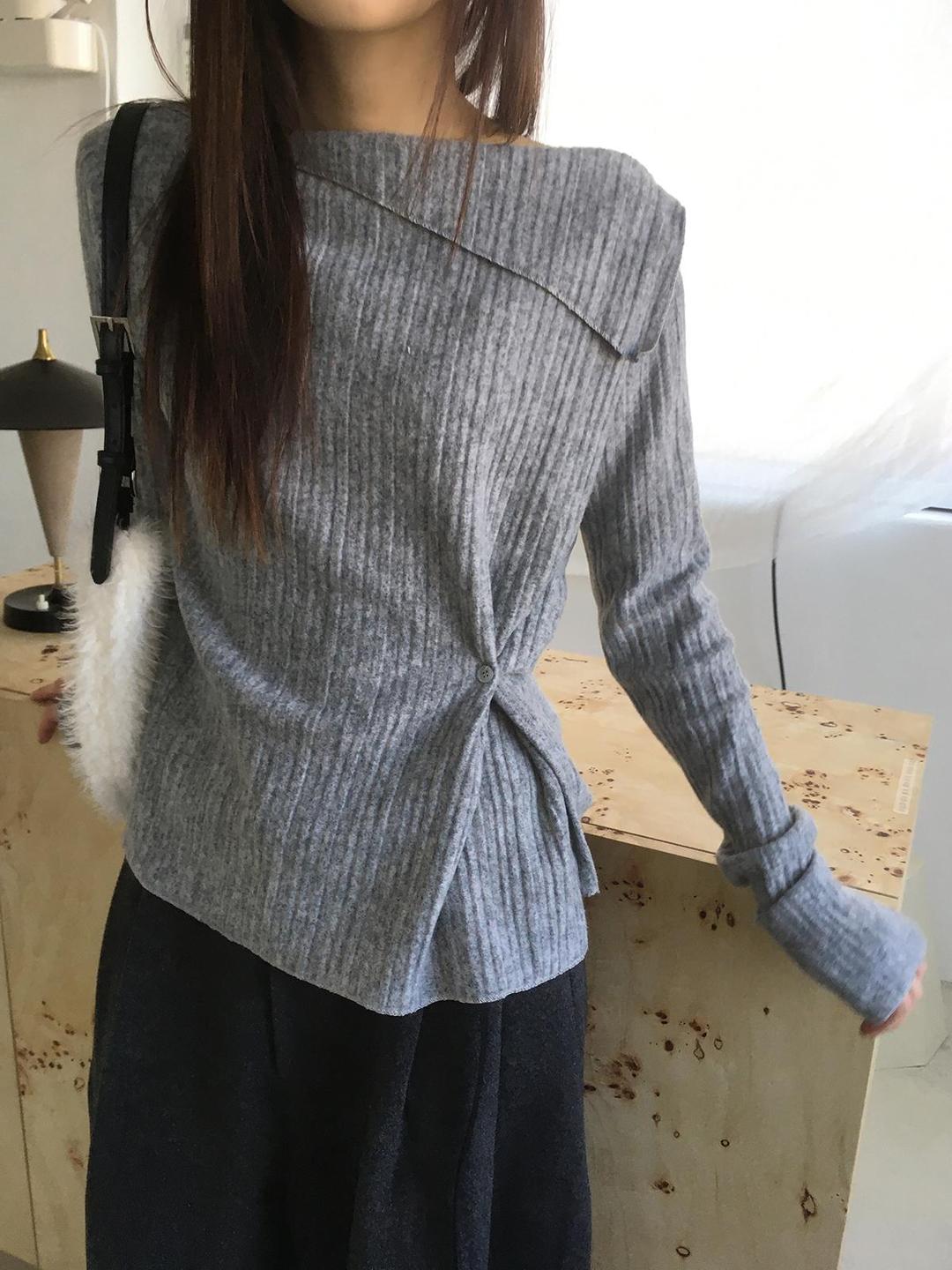 미엔느 [미엔느] woody off-shoulder knit tee / 우디 오프숄더 니트 티 (2col)