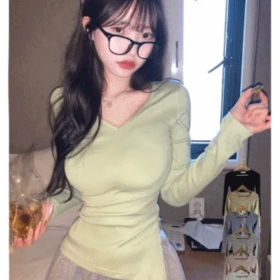 [모달38/ 쫀득+부드러움]  옆트임 브이넥 긴팔 모달t -7col