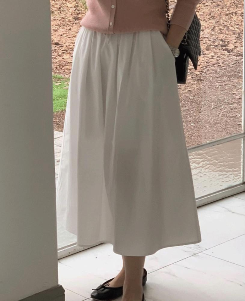 Monique 모니크 이브 플레어 스커트 코튼 밴딩 A라인 롱 치마 (2 color)