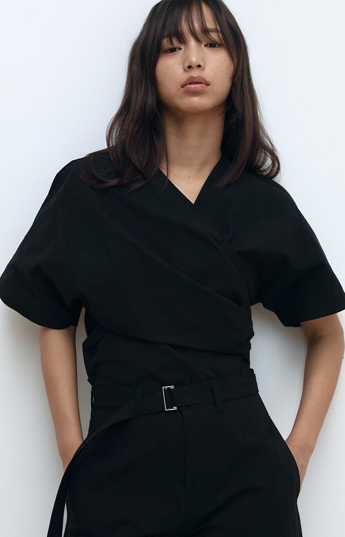 [6/27 예약배송] Draped Cotton Blouse_Black