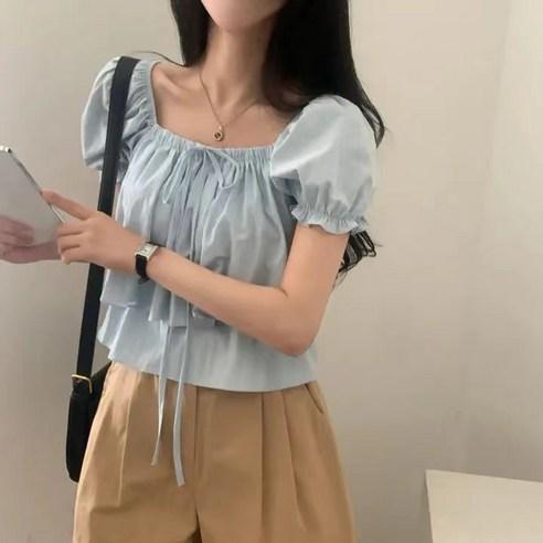 쪼예 오프숄더 투웨이 밴딩 퍼프 캉캉 프릴 반팔 블라우스