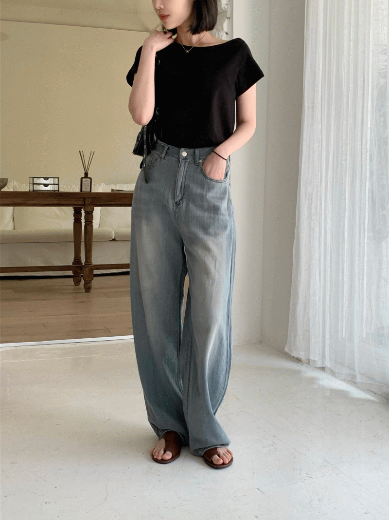 데빈 와이드 빈티지 워싱 데님