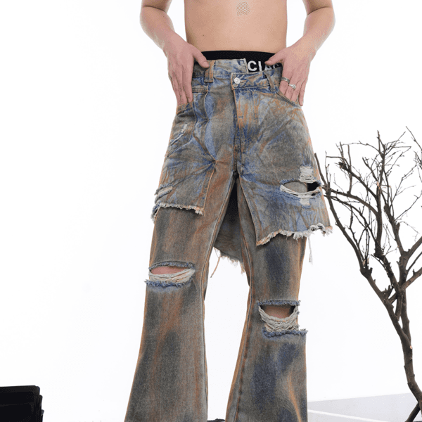 Wasteland Style Patchwork Denim Pants