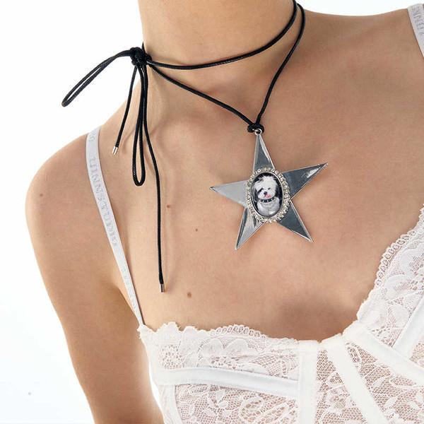 1JINNSTUDIO Scrawled Puppy Star Leather Strap Necklace