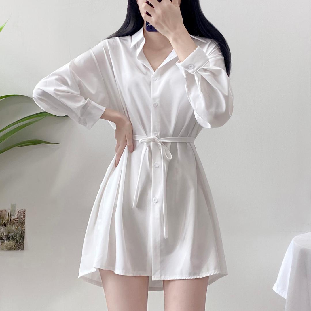 [당일발송/허리끈set] 청순 섹시 여친핏 하의실종 여리 루즈핏 셔츠 미니 원피스