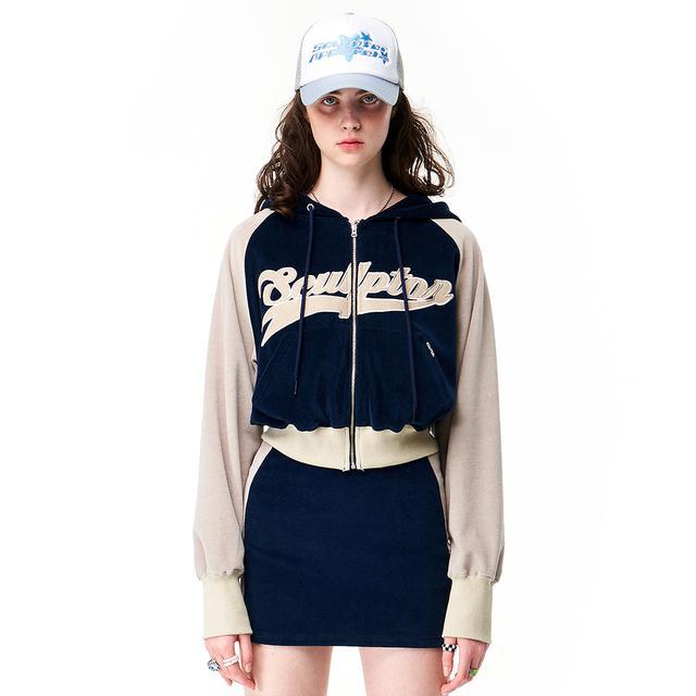 Velour Track Zip-Up Hoodie Navy/Gray
