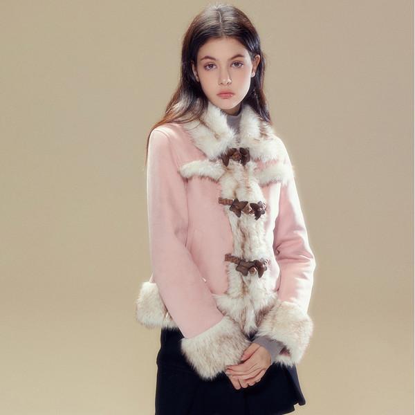 핑크래빗 스웨이드 퍼 코트