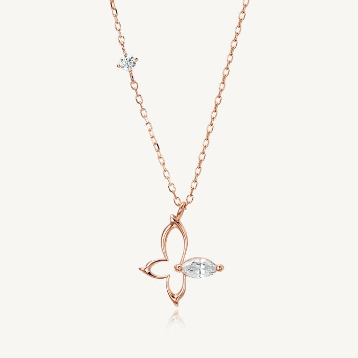 14k 18k 블링 버터플라이 큐빅 목걸이