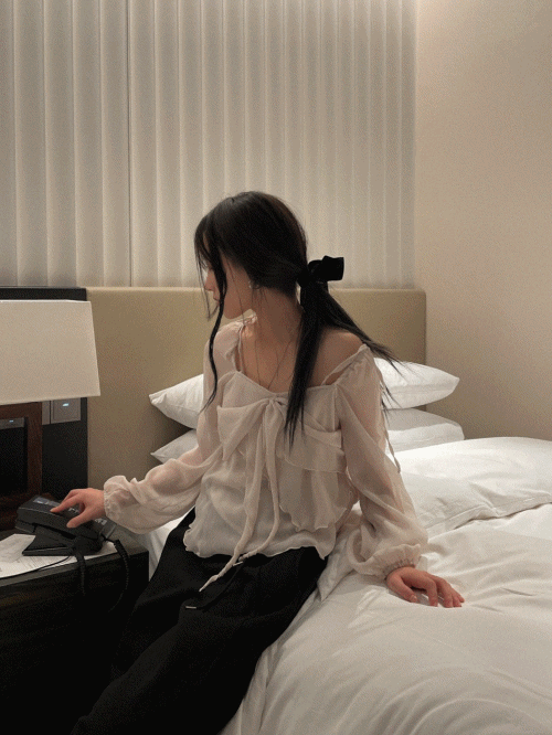 [강추] 세이지 리본 쉬폰 블라우스 , 3col