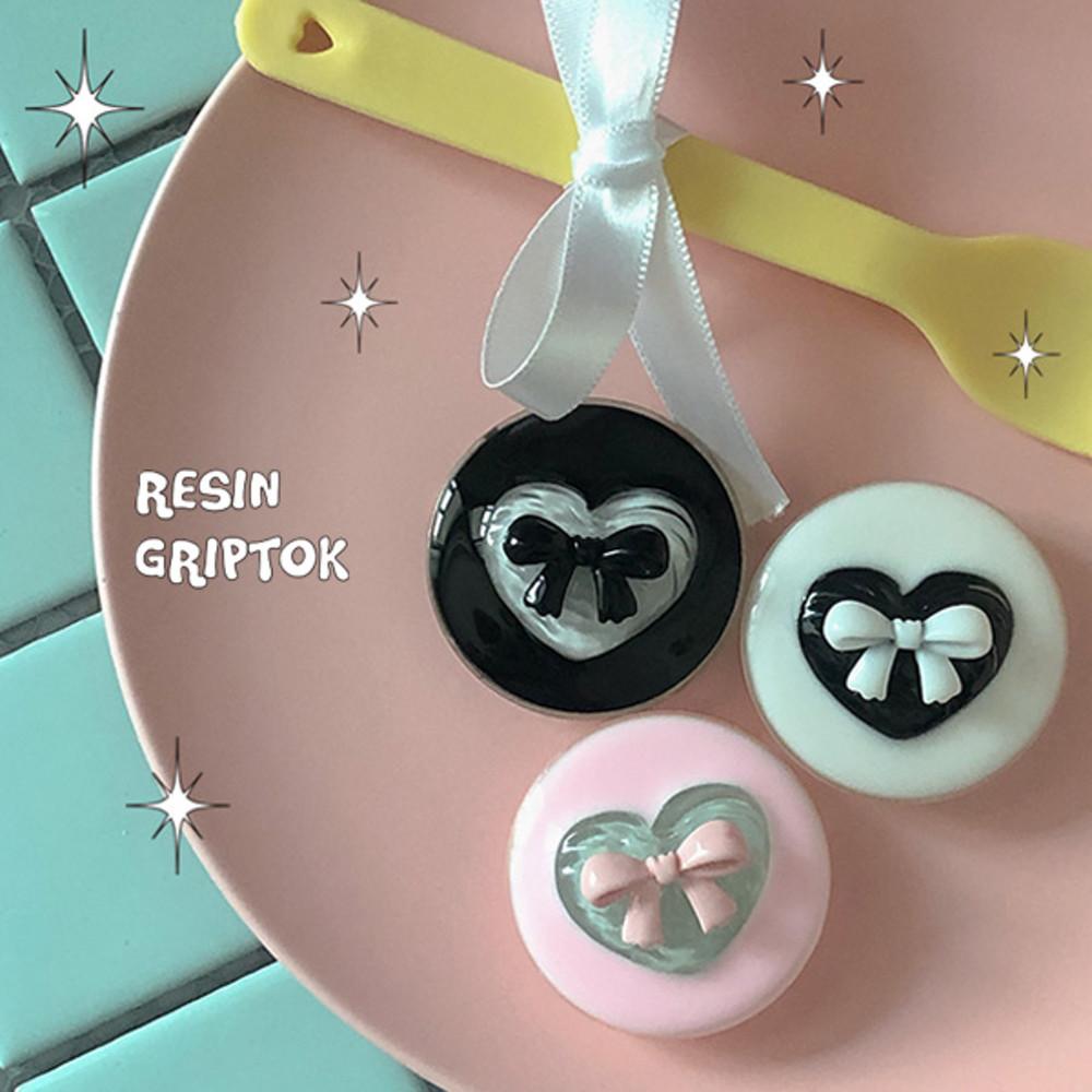 워터진 / heart ribbon 하트 레진 그립톡