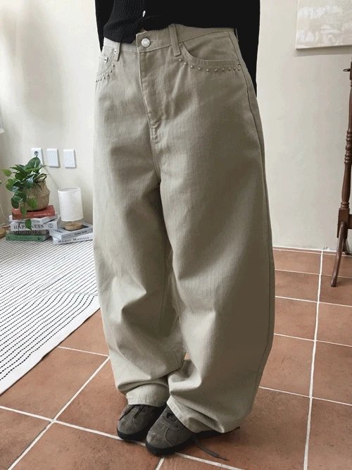 스터드 스트라이프 팬츠 (2color)