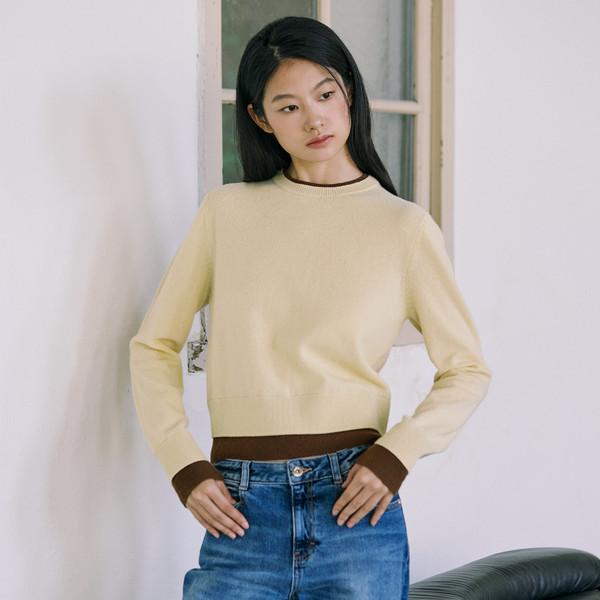 Premium RWS Superfine Merino Contrast-Trim Round-Neck Pullover_Butter Yellow