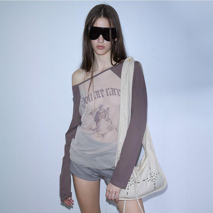 YAR MESH RAGLAN LONG SLEEVE TOP, BROWN