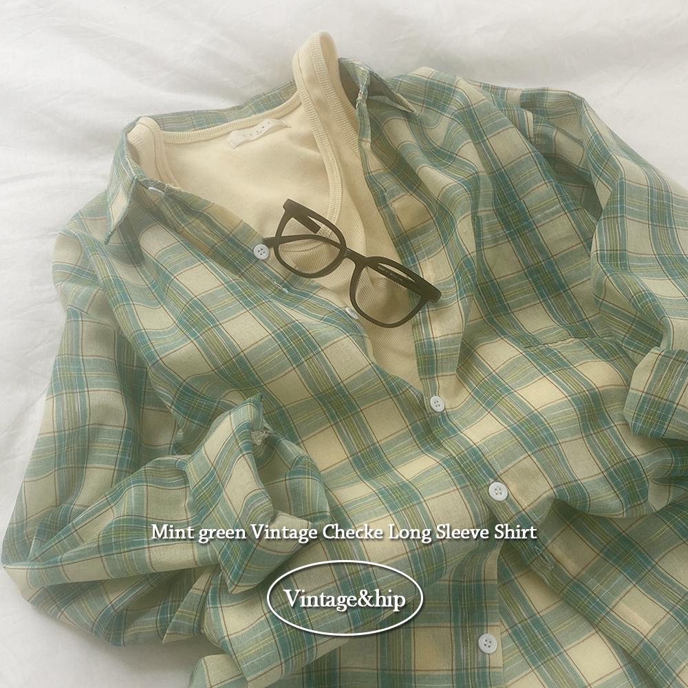 키키러브 *흔하지않은[빈티지체크/색감보장💚] *인스타감성* 데시벨 루즈핏 민트 옐로우 그린 빈티지 체크 긴팔 셔츠 남방 #너드룩 #가을옷 #간절기 #가을셔츠 #가을남방