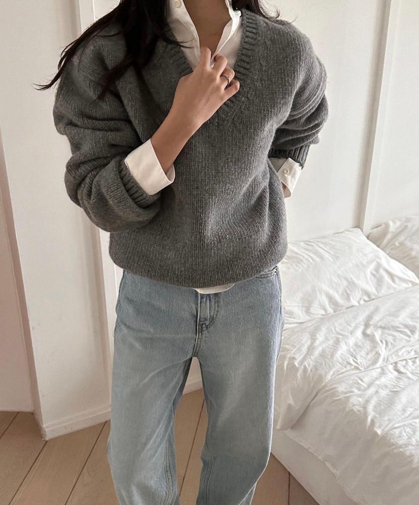 당일 그레이 / 언더스탠딩 울100 브이넥 니트 (4color)