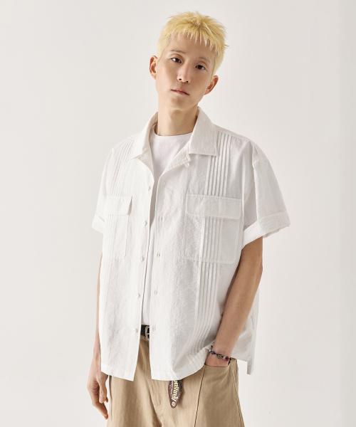 [크롭] 구아야베라 오픈 카라 크롭 셔츠_화이트 [나시 선택]