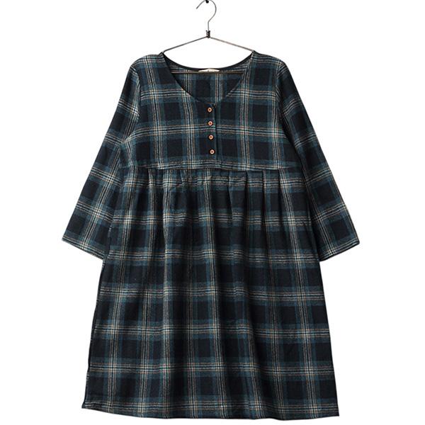UNKNOWN60%울 빈티지하프버튼체크원피스 / Women FREE