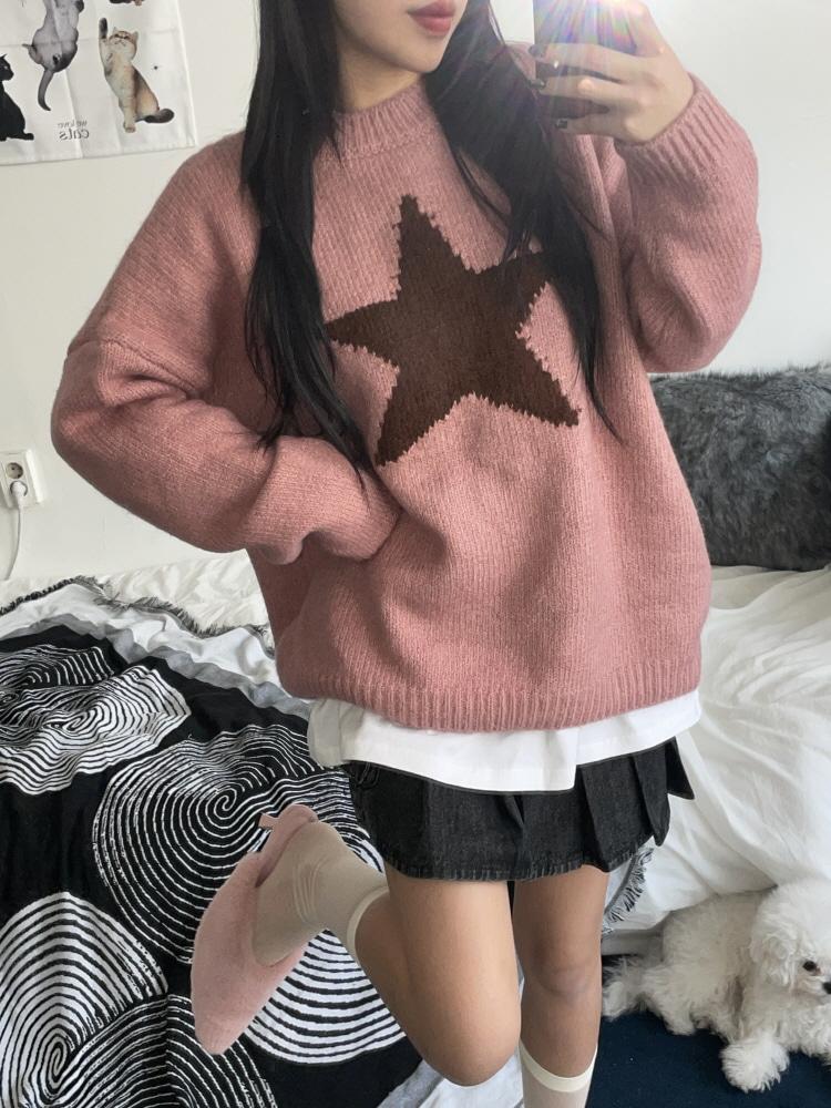 [2월 중순 입고예정]키치 스타즈 별 니트(brown,pink/3-5일 여유주문)