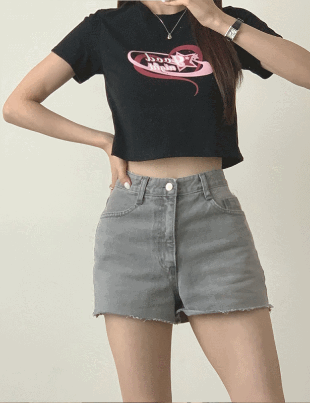 [😊크롭반팔/데일리룩👍] 하트 모양으로 러블리함 UP! 반팔 티셔츠