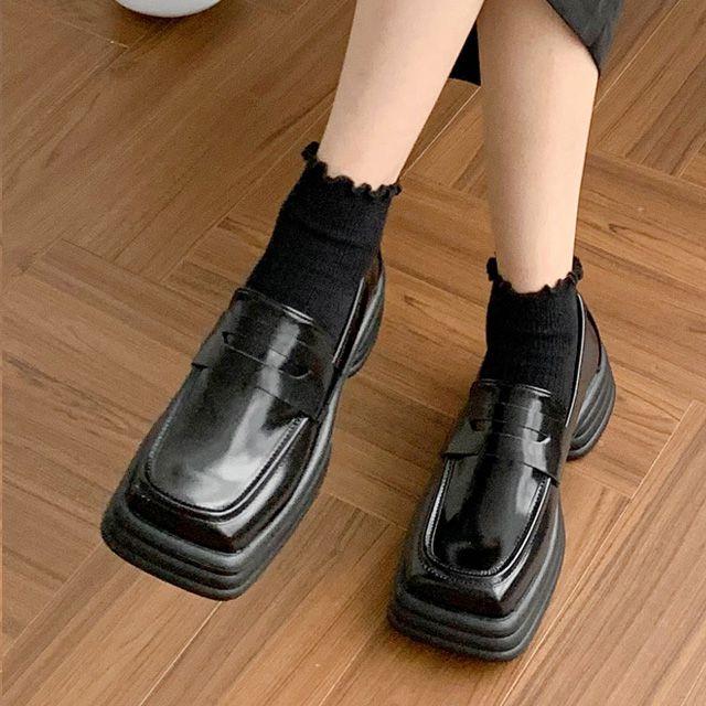 반짝세일 앤로즈 하이틴 스퀘어토 로퍼 키높이 마틴 단화(4.5cm)