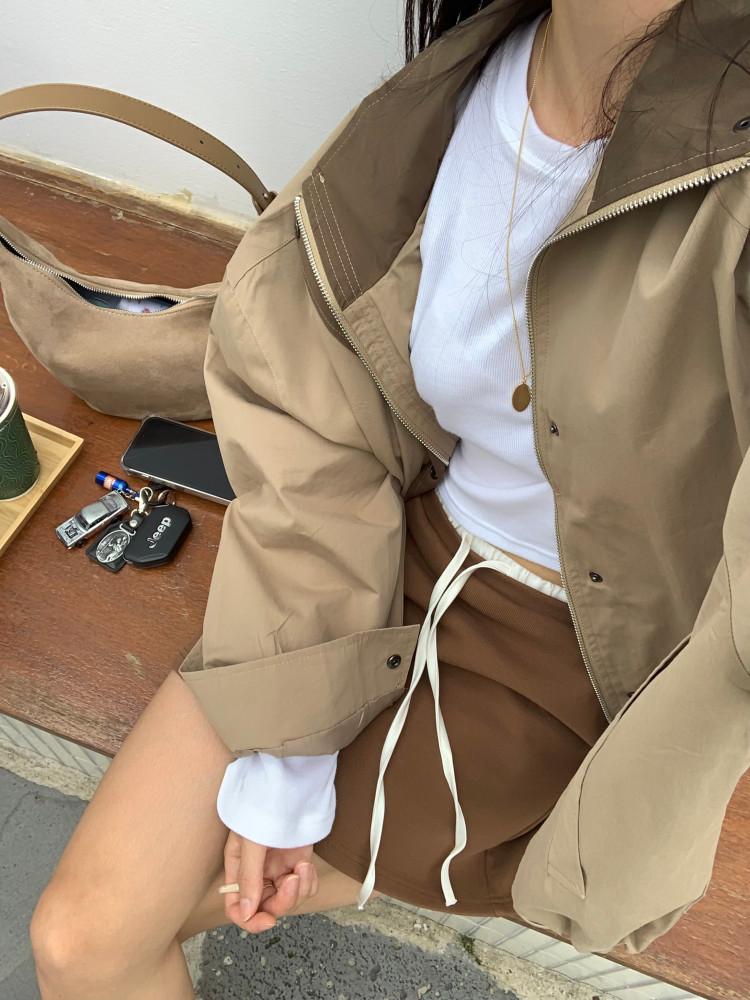 로렌 여성 오버핏 배색 카라 집업 코튼 워크 자켓 야상 투웨이 가을 간절기 꾸안꾸 unisex 2color