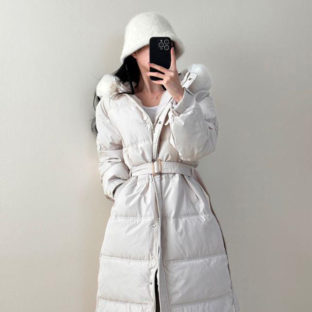 최저가~[고퀄/고급미!] 시그니처 폭스퍼 벨트 후드 롱패딩 - 2color_휴지마켓