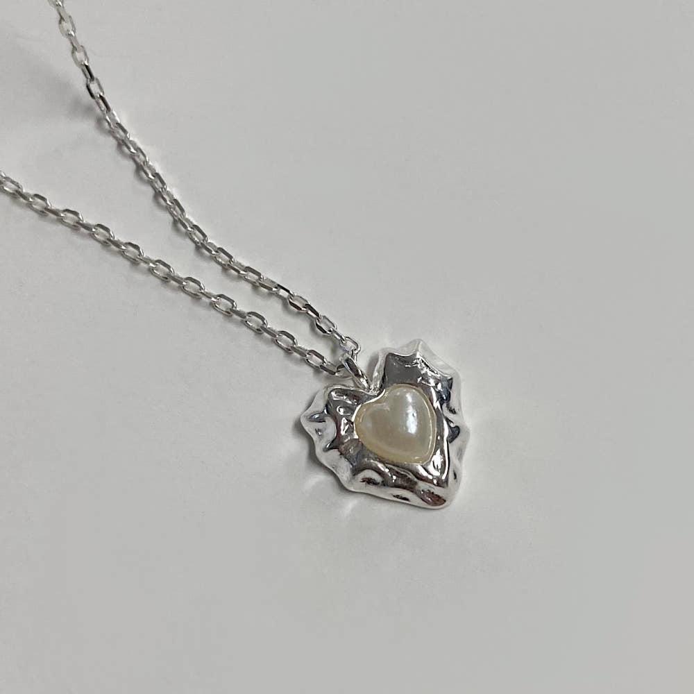 [실버925] 러프 하트 진주 목걸이