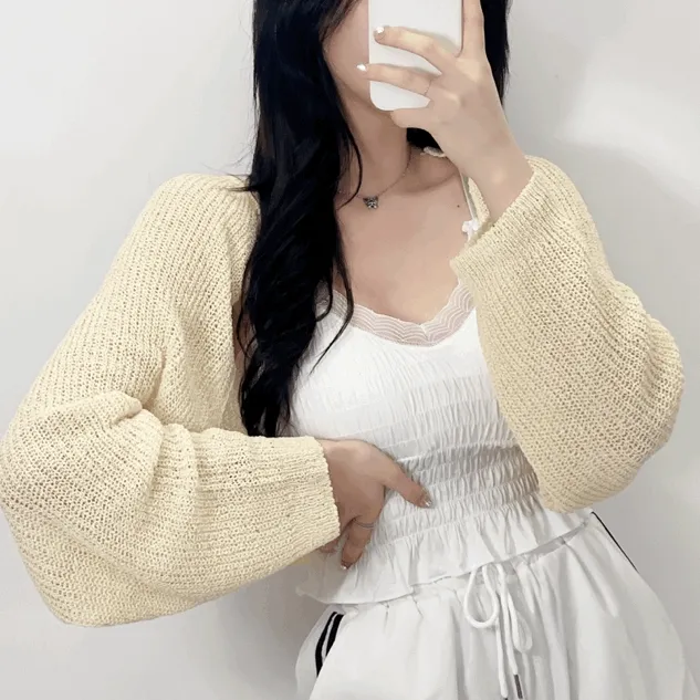 [시즌오프🔥][1+1할인][10000장돌파✨/주문폭주/4col] 가을까지 볼레로 가디건 여리핏 루즈핏 청순템 크롭 긴팔 살탐방지 데일리 바캉스룩 (4colors)