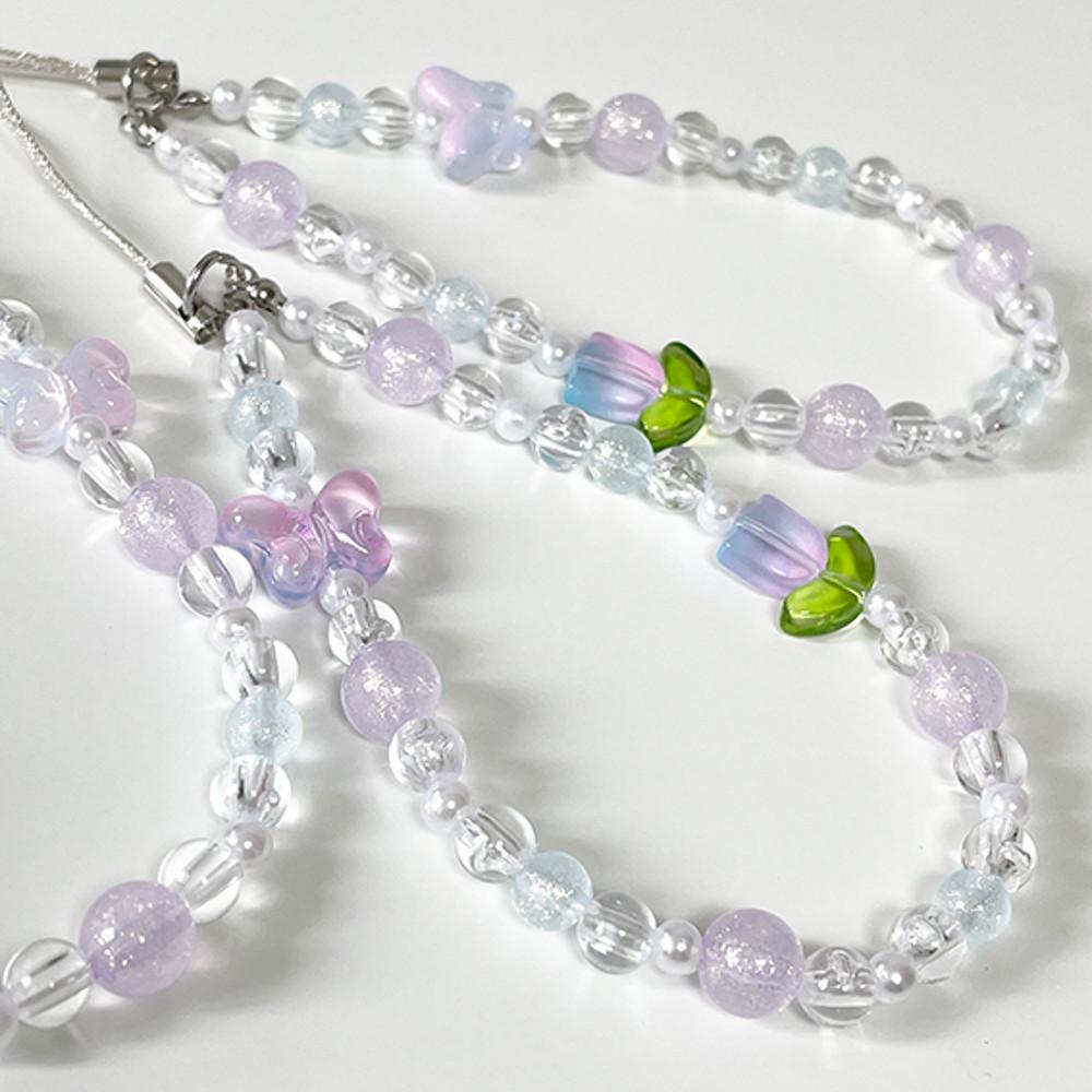 오월의 하늘 • 튤립 나비 비즈 스트랩 키링 핸드폰 줄 벚꽃 봄