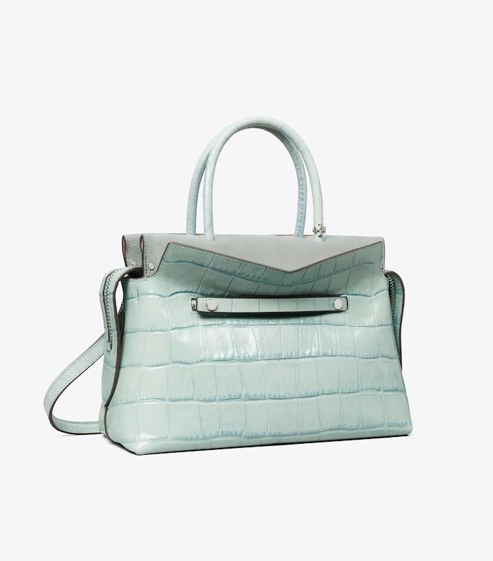 Mercer Croc Embossed Satchel - Blue Celadon