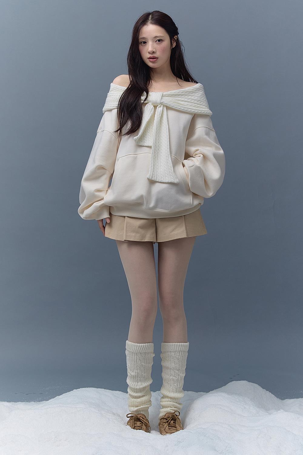 TWO-WAY RIBBON SHAWL HOODIE_TT5W203CM