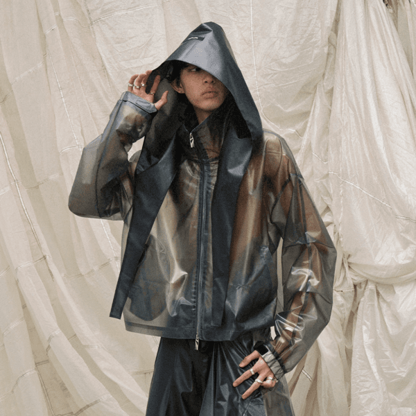 hood lapel semi-transparent improved raincoat jacket