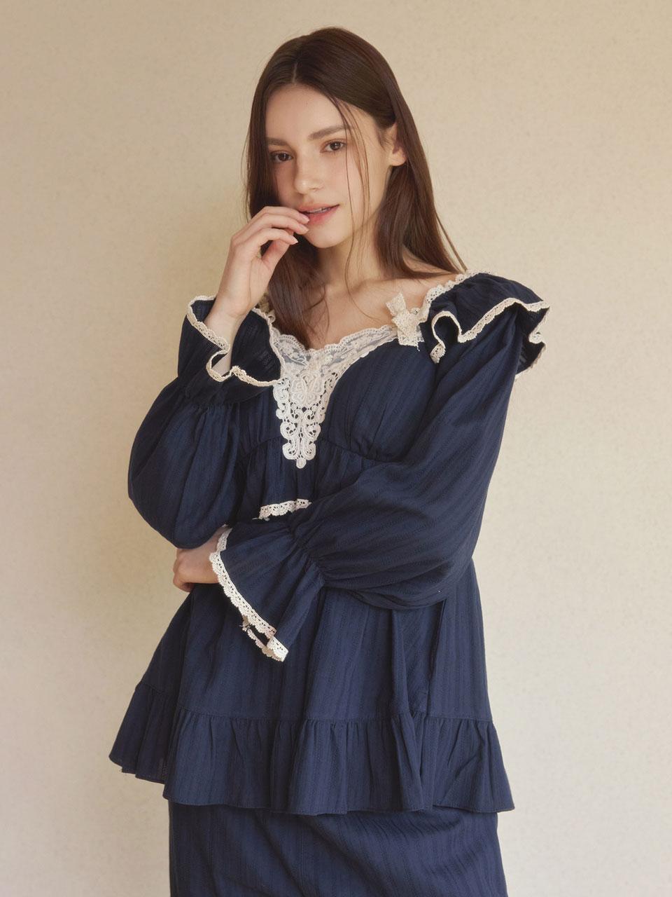 여성 엠마 코튼 브라캡내장 긴소매 투피스 잠옷 25-05634