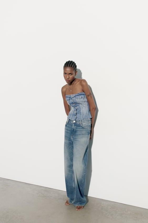 TRF 데님 코르셋 탑